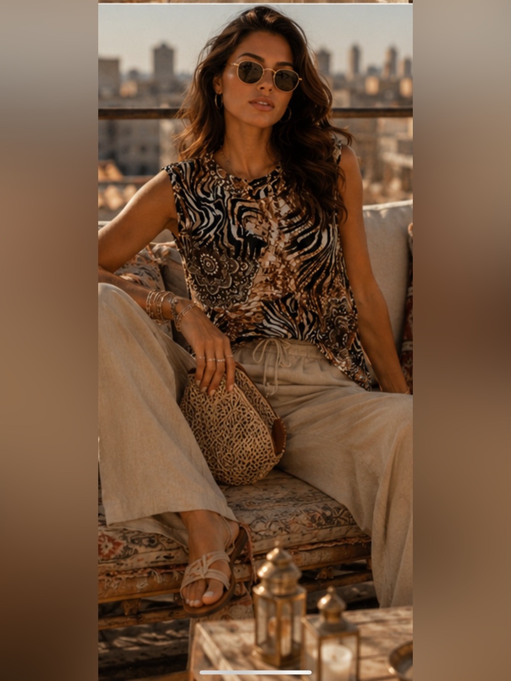 Attitudes by Renee Brown Black Cream Animal & Paisley Print Tank
